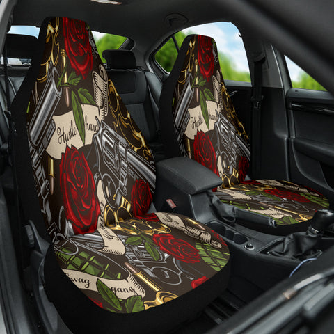 Image of Gangster Hustle Red Roses Car Seat Covers, 2pc Auto Accessories, Personalized