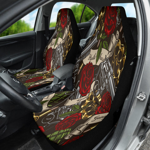 Image of Gangster Hustle Red Roses Car Seat Covers, 2pc Auto Accessories, Personalized