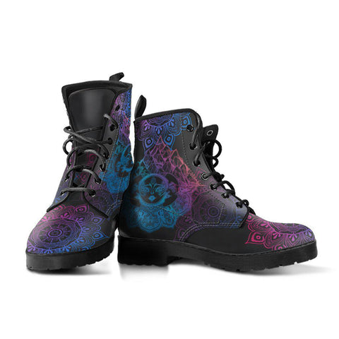Image of Sun Eclipse Crescent Moon Women's Vegan Leather Boots, Handcrafted Mandala Fashion Footwear