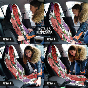 Red Rose Floral Tropical Car Seat Covers, Exotic Flower Design Protectors,