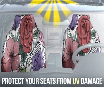 Red Rose Floral Tropical Car Seat Covers, Exotic Flower Design Protectors,