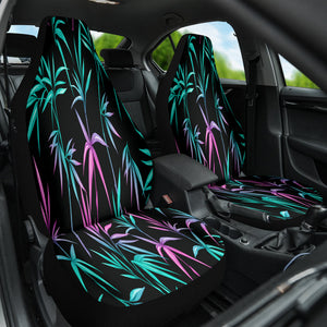 Tropical Bamboo Leaves Floral Car Seat Covers, Exotic Front Seat Protectors, 2pc