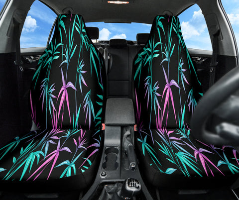 Image of Tropical Bamboo Leaf Design Car Seat Covers, Floral Pattern Front Seat