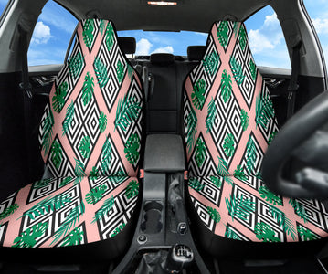 Tropical Jungle Green Palm Leaves Car Seat Covers, Forest Design Front