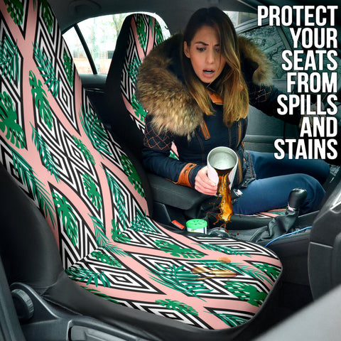 Image of Tropical Jungle Green Palm Leaves Car Seat Covers, Forest Design Front