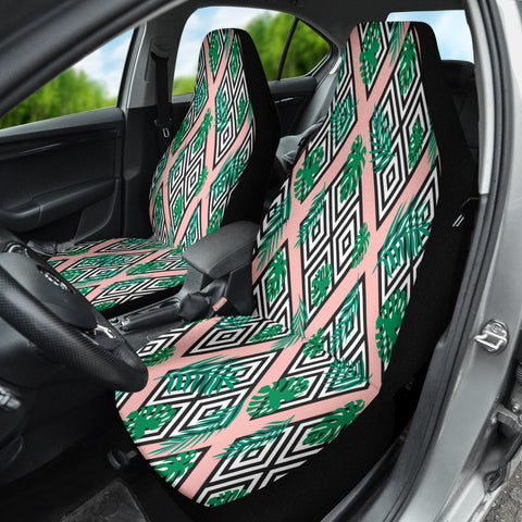 Image of Tropical Jungle Green Palm Leaves Car Seat Covers, Forest Design Front