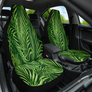 Green Palm Leaf Tropical Car Seat Covers, Botanical Design, Front Seat
