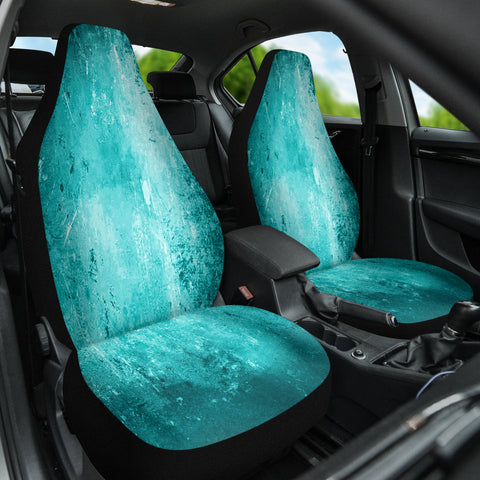 Image of Turquoise Abstract Grunge Car Seat Covers, Artistic Design Front Seat