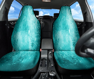 Turquoise Abstract Grunge Car Seat Covers, Artistic Design Front Seat