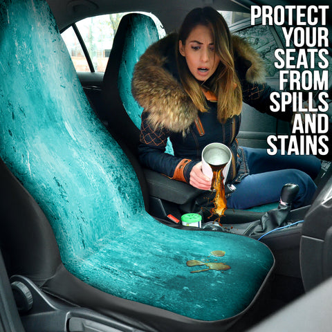 Image of Turquoise Abstract Grunge Car Seat Covers, Artistic Design Front Seat