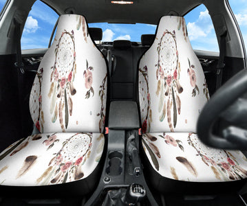 White Dreamcatchers Boho Floral Car Seat Covers, Ethnic Pattern Front