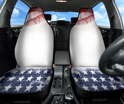 Image of USA Flag Themed Car Seat Covers, Star & Stripe Design Protectors, Patriotic Auto