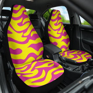 Yellow Pink Animal Print Car Seat Covers, Personalized Exotic Front Protectors,