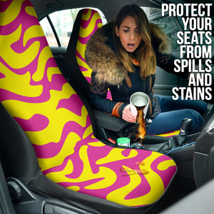Yellow Pink Animal Print Car Seat Covers, Personalized Exotic Front Protectors,