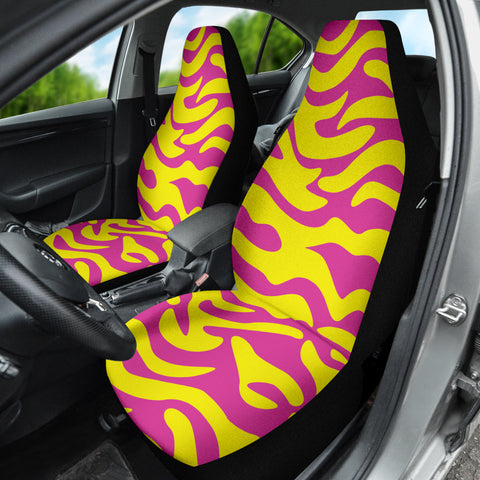 Image of Yellow Pink Animal Print Car Seat Covers, Personalized Exotic Front Protectors,