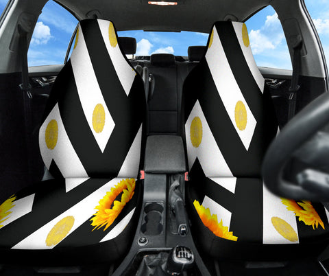 Image of Abstract Yellow Sunflower Car Seat Covers, Personalized Artistic Front Seat