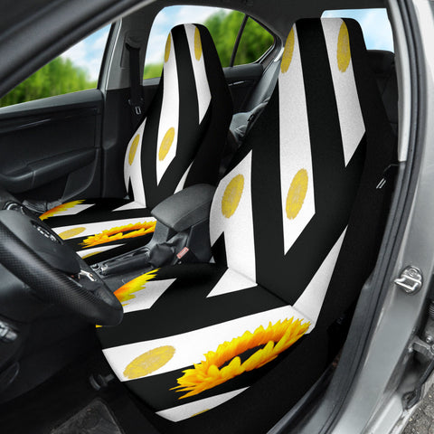 Image of Abstract Yellow Sunflower Car Seat Covers, Personalized Artistic Front Seat